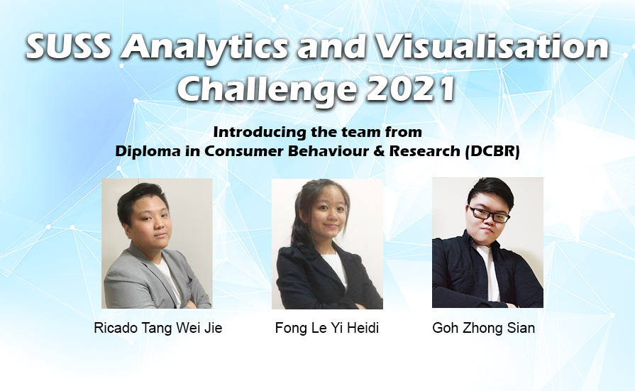 Final year DCBR students Ricado Tang Wei Jie, Fong Le Yi Heidi, and Goh Zhong Sian won second place at the SUSS Analytics and Visualisation Challenge 2021. 