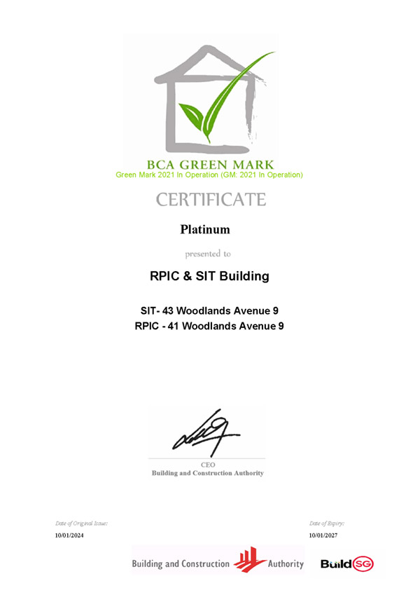 BCA Green Mark Platinum 2021 - RPIC & SIT