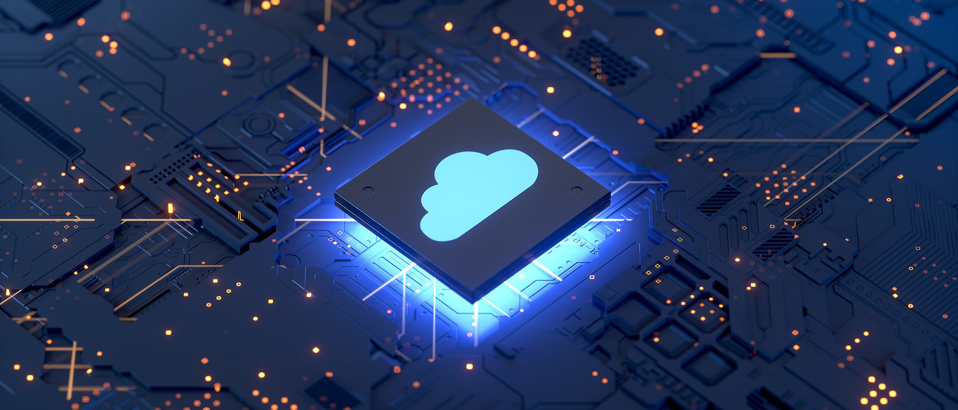 A close up concept shot of a cloud computing chip