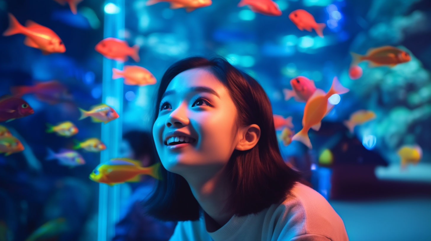 Student looking at aquarium