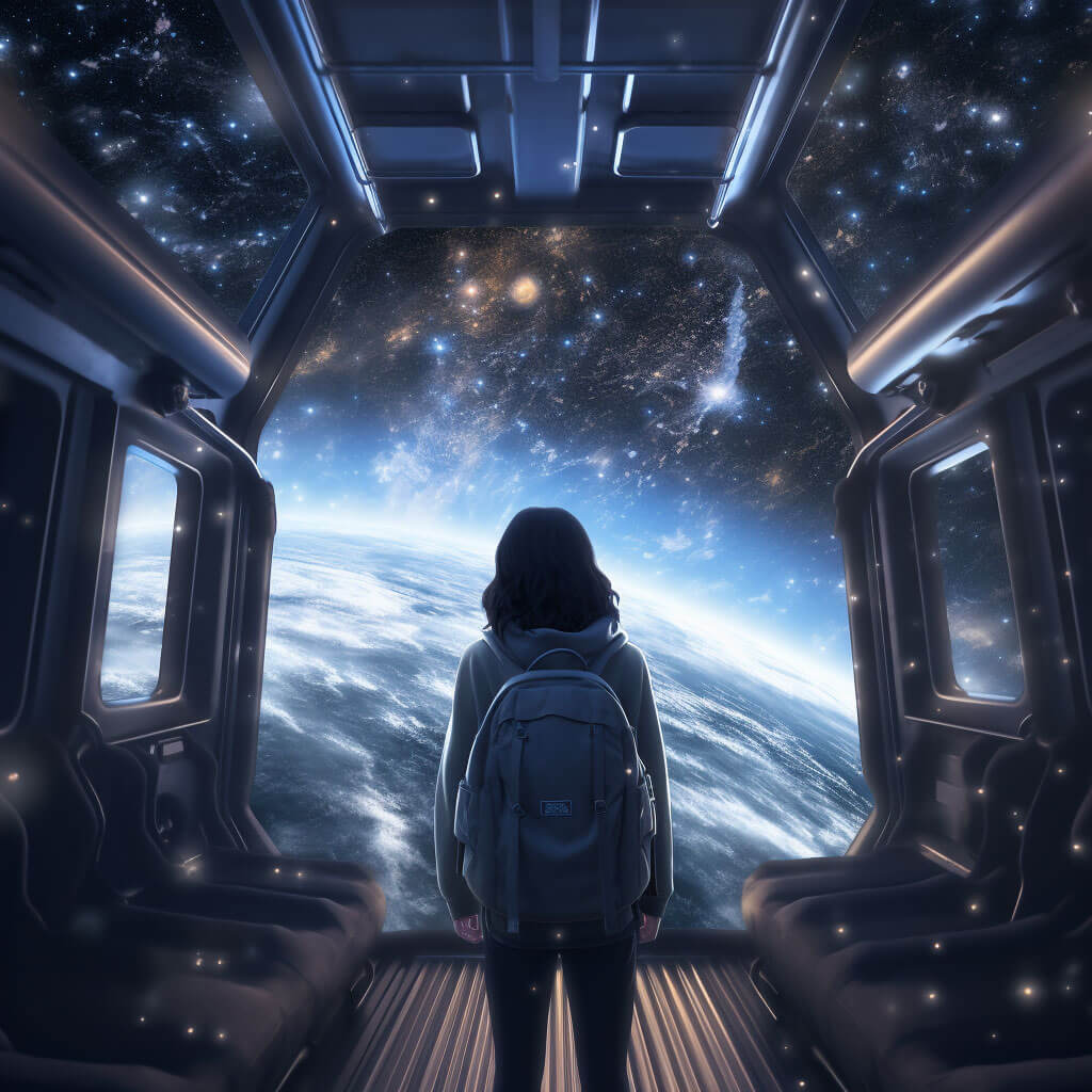 Student in an outer space virtual reality