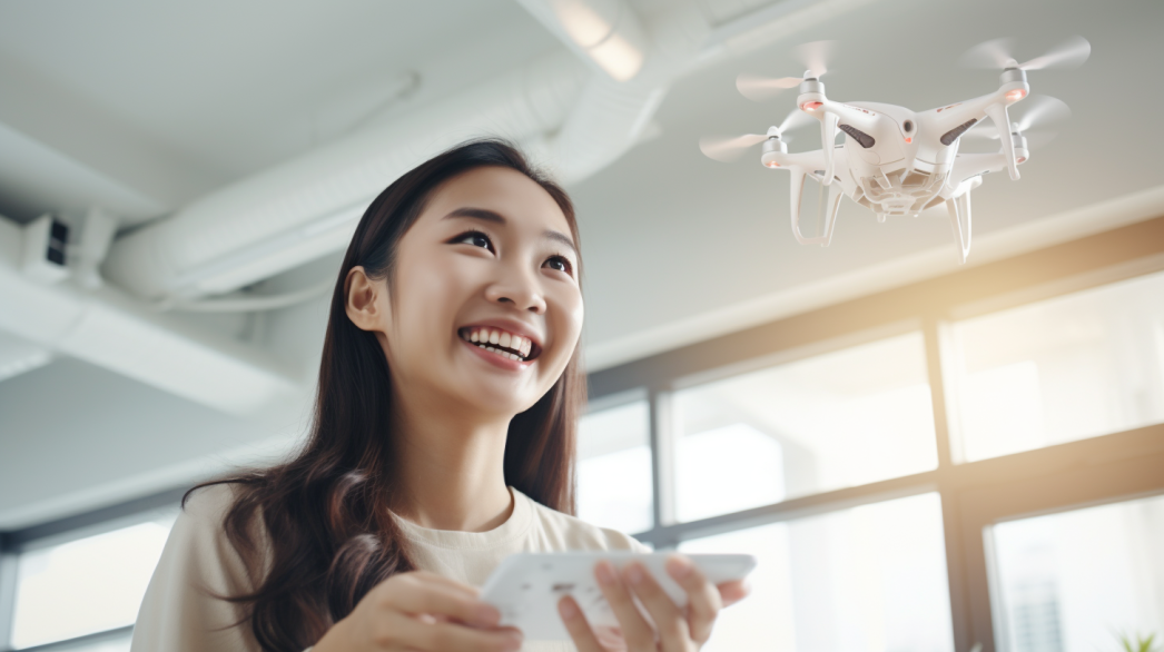 student-flying-a-drone-indoors