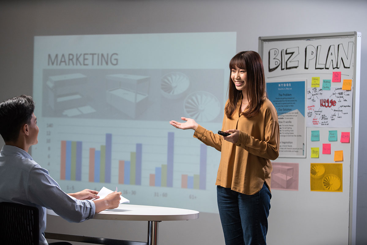 An Engineering student presenting her business plan