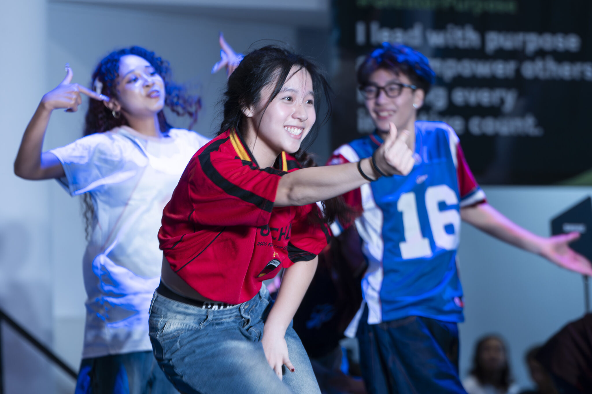 Student performing on stage
