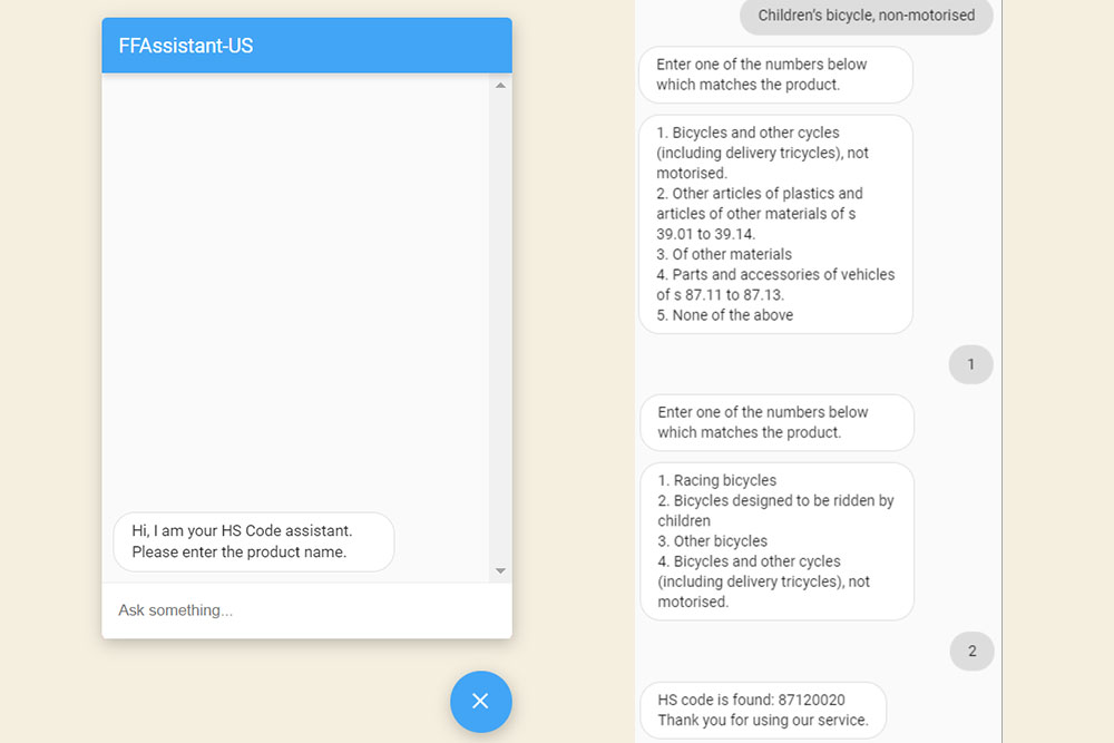 Chatbot with Global Trade HS Product Code Search Engine