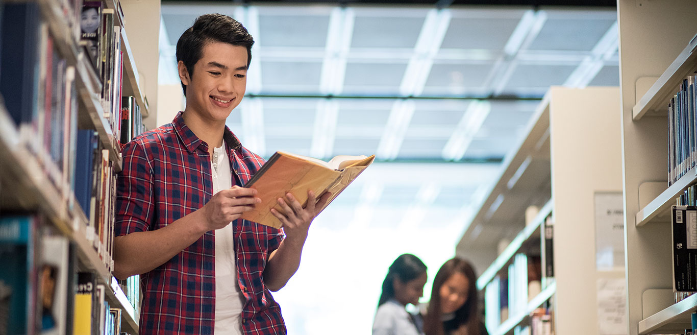 RP Library Landing Page Banner, Students in Library