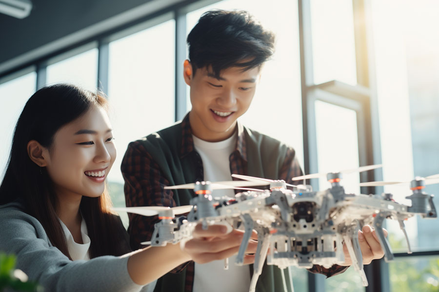RP students learning to operate drone in classroom