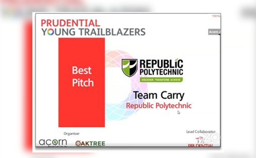 Our students from Team Carry clinched the "Best Pitch" Award in Prudential Young Trailblazer 2020 with their winning idea of creating a voice activation app for research lab.