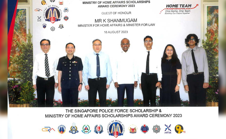 A group photo taken at The Singapore Police Force Scholarship and Ministry of Home Affairs Scholarships Award Ceremony 2023.