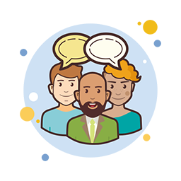 Icon of three people having a conversation