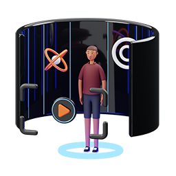 Icon, 3D Vector Illustration of a student interacting with an augmented reality or virtual reality world
