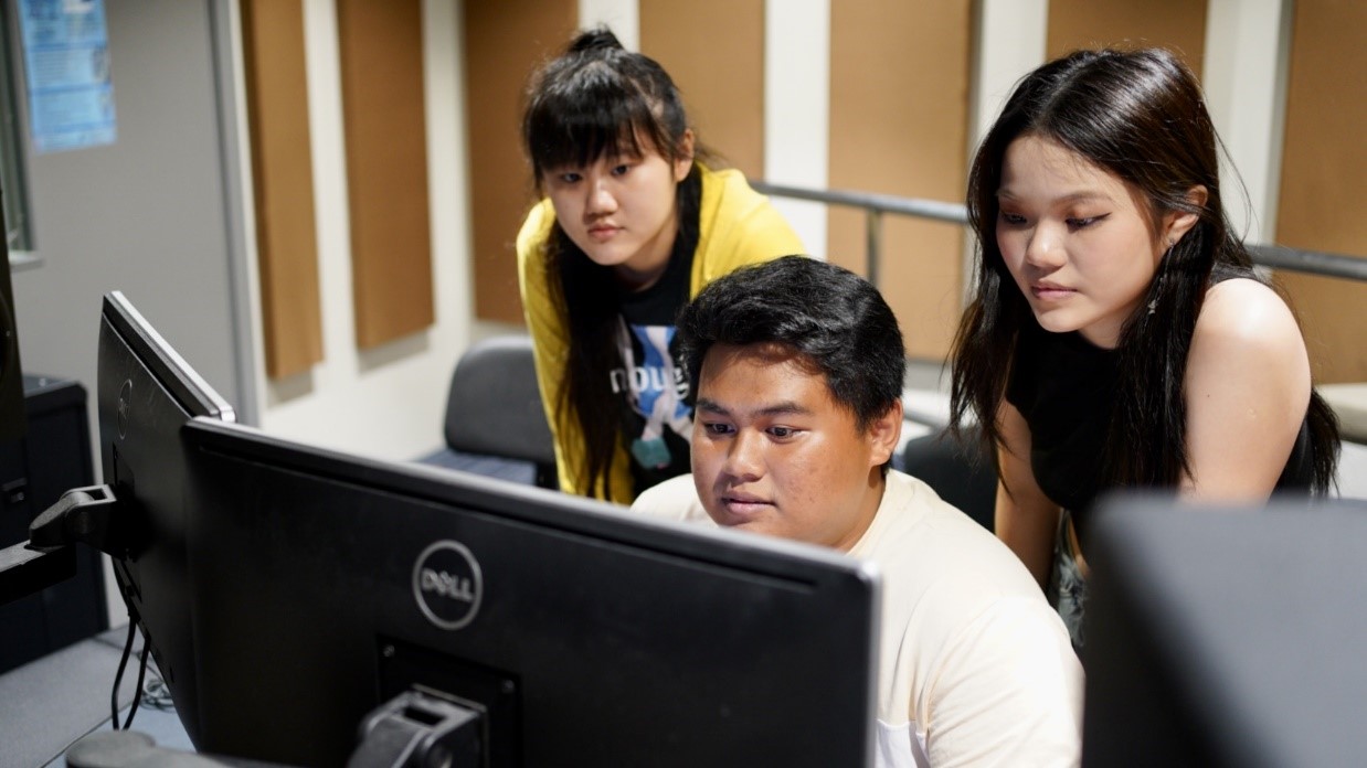 DSA students working with audio engineers from Mediacorp Audio Post